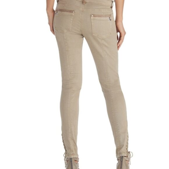 NWT WHBM Saint Honore Western rhinestone embellished lace up ankle skinny tan 10 - Picture 4 of 14